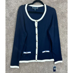 Karen Scott Cardigan Womens XL Blue Stripe Button Front Lightweight Sweater NWT
